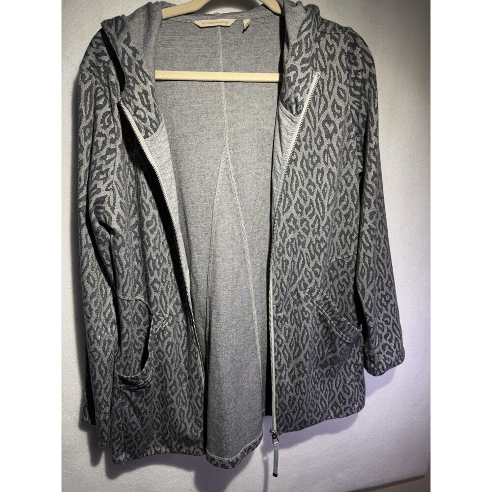 Soft Surroundings Womens Animal Print Full Zip Hoodie Grey M - Picture 2 of 7